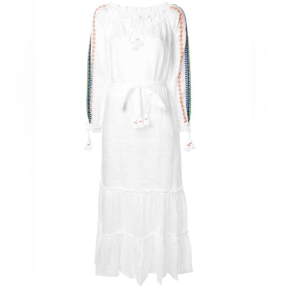 NWT Tory Burch Embroidered Linen Belted Peasant Dress - Picture 3 of 8